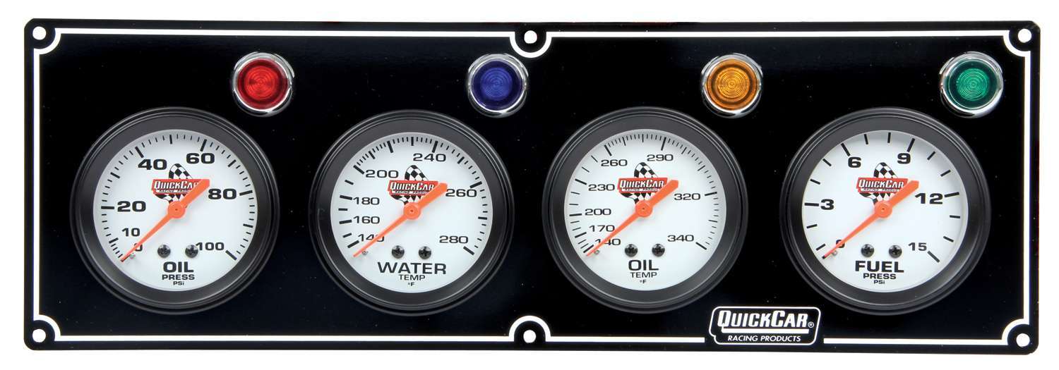 QuickCar Racing Products QRP61-6721 4 Gauge Panel Assembly with Fuel Pressure, Oil Pressure, Oil Temperature, and Water Temperature Gauges, Silver Face