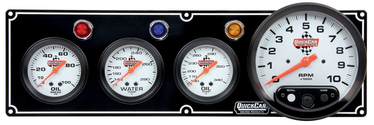 QuickCar Racing Products 61-6741 Gauge Panel Assembly with Oil Pressure, Oil Temperature, Tachometer, Water Temperature, 5-inch Diameter, Silver Face