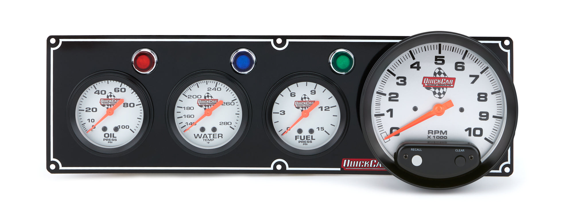 QuickCar Racing Products 61-6742 Gauge Panel Assembly with 5 Inch Tachometer, Fuel Pressure, Oil Pressure, Water Temperature, Silver Face