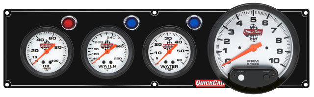 QuickCar Racing Products 61-6746 Legend Series Gauge Panel Assembly with Oil Pressure, Water Temperature, Water Pressure, and 5-Inch Tachometer, White Face