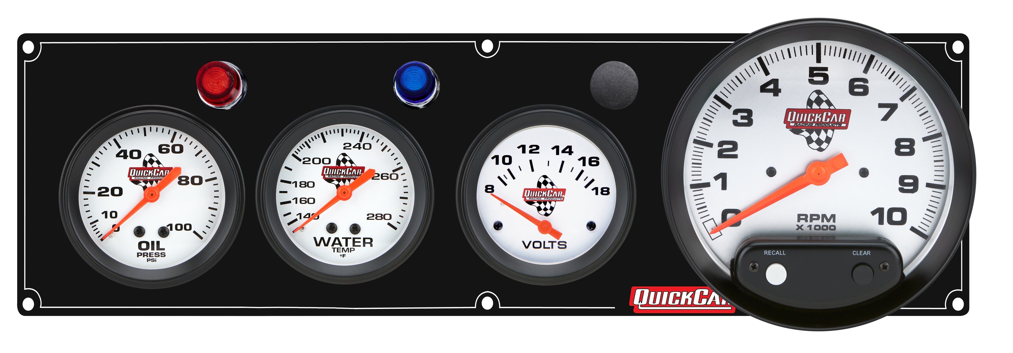 QuickCar Racing Products 61-6747 Legend Series Gauge Panel Assembly with Oil Pressure, Water Temperature, Voltmeter, and 5 Inch Tachometer, White Face