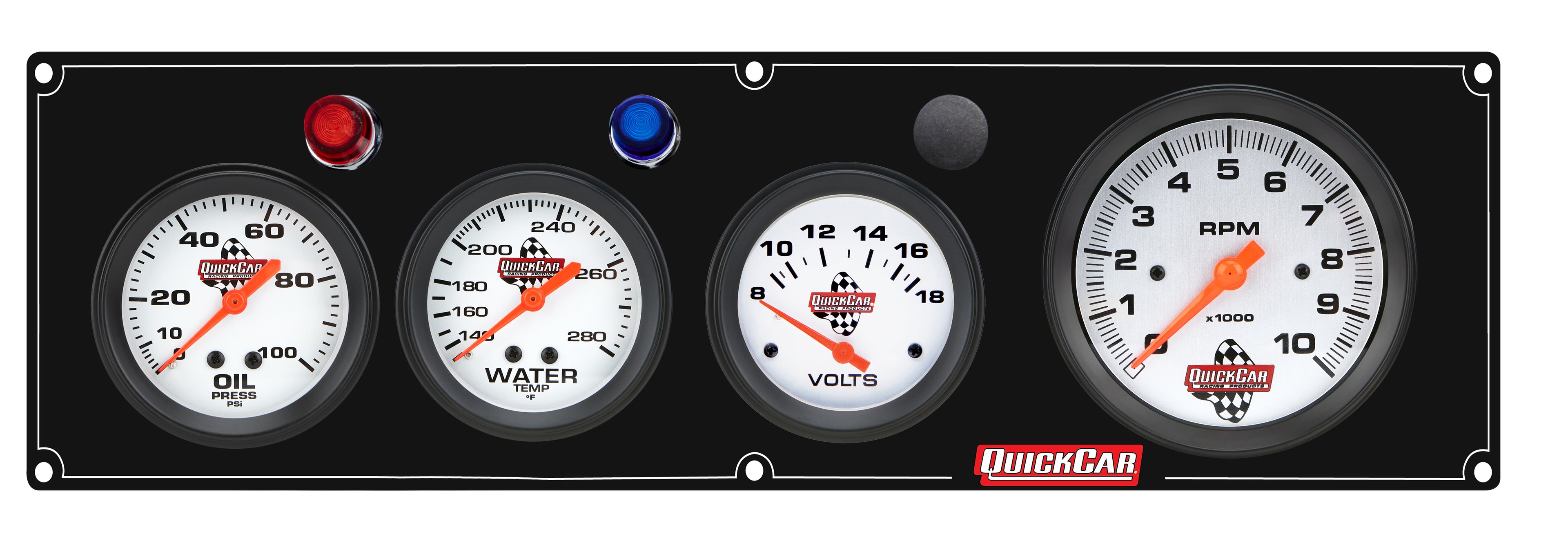 QuickCar Racing Products 61-67473 Legend Series Gauge Panel Assembly with Oil Pressure, Water Temperature, Voltmeter, and 3-3/8 Inch Tachometer, White Face