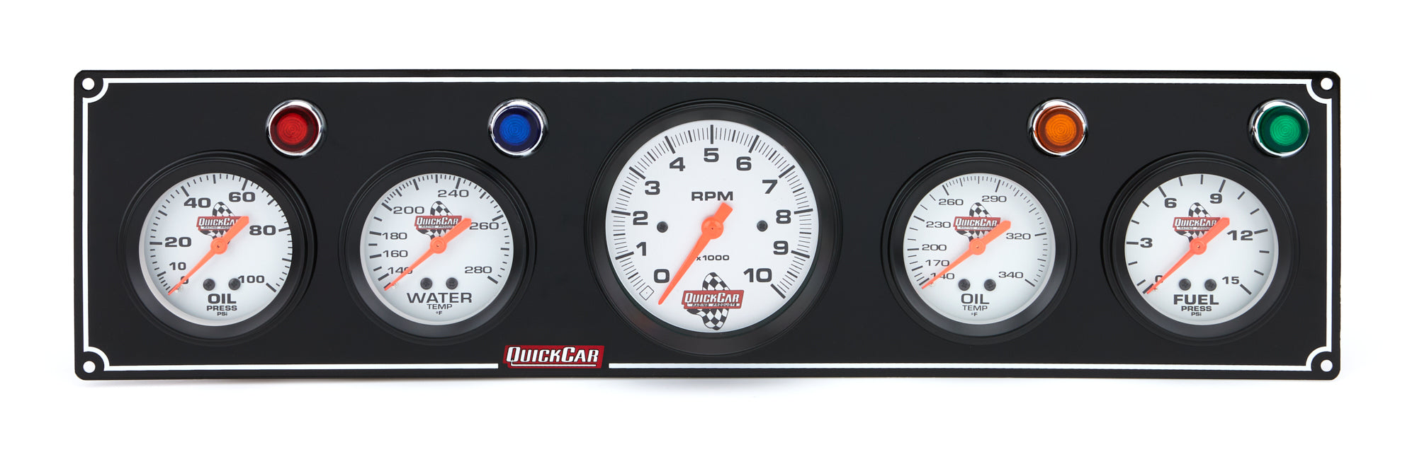 QuickCar Racing Products 61-67513 Gauge Panel Assembly with Fuel Pressure, Oil Pressure, Oil Temperature, Water Temperature, and Tachometer - 3-3/8 Inch Diameter with Silver Face