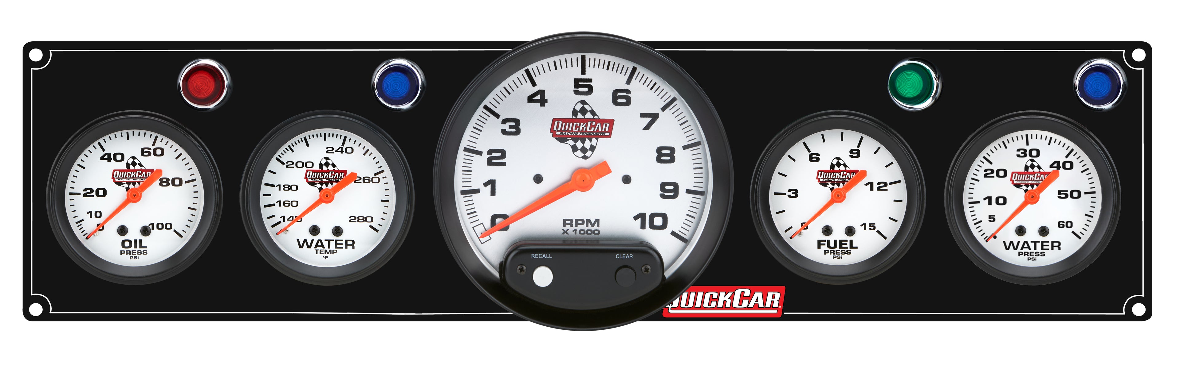 QuickCar Racing Products QRP61-6756 Legend Series Gauge Panel Assembly with Oil Pressure, Fuel Pressure, Water Temperature, Water Pressure, and 5-Inch Tachometer, White Face