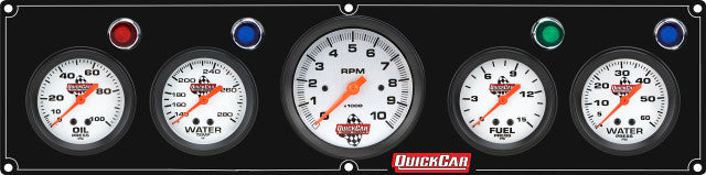 QuickCar Racing Products 61-67563 Legend Series Gauge Panel Assembly with Oil Pressure, Fuel Pressure, Water Temperature, Water Pressure, and 3-3/8 Inch Tachometer, White Face