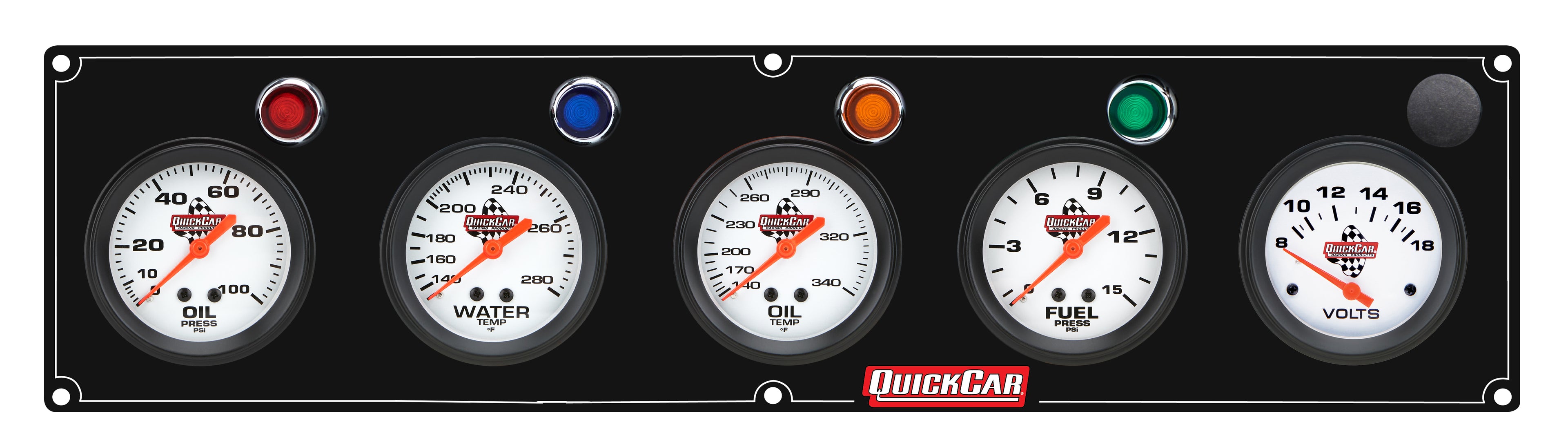 QuickCar Racing Products 61-6767 Legend Series 5-Gauge Panel Assembly with White Face for Fuel Pressure, Oil Pressure, Oil Temperature, Water Temperature, and Voltmeter