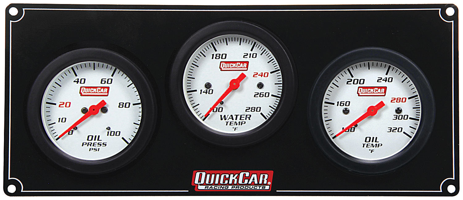 QuickCar Racing Products QRP61-7011 Extreme Gauge Panel Assembly with Oil Pressure, Oil Temperature, and Water Temperature Gauges, 2-5/8 Inch Diameter, White Face with Warning Light