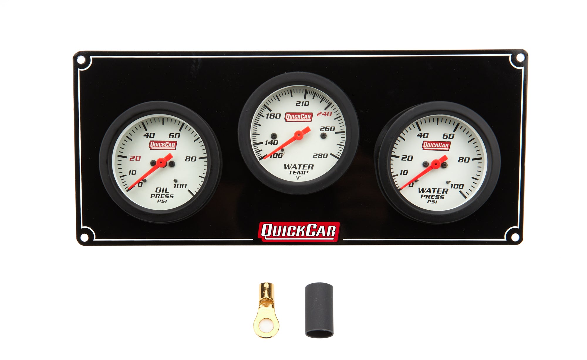 QuickCar Racing Products 61-7016 Extreme Gauge Panel Assembly with Oil Pressure, Water Temperature, and Water Pressure, 2-5/8 Inch Diameter, White Face, Warning Light