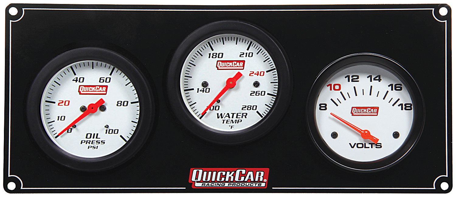 QuickCar Racing Products QRP61-7017 Extreme Gauge Panel Assembly with Oil Pressure, Water Temperature, and Volts - 2-5/8 Inch Diameter White Face with Warning Light