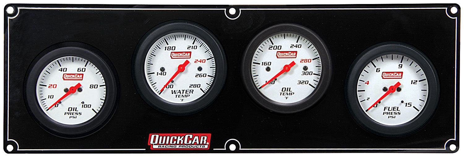QuickCar Racing Products QRP61-7021 Extreme Gauge Panel Assembly with Fuel Pressure, Oil Pressure, Oil Temperature, and Water Temperature Gauges, 2 5/8 Inch Diameter, White Face with Warning Light