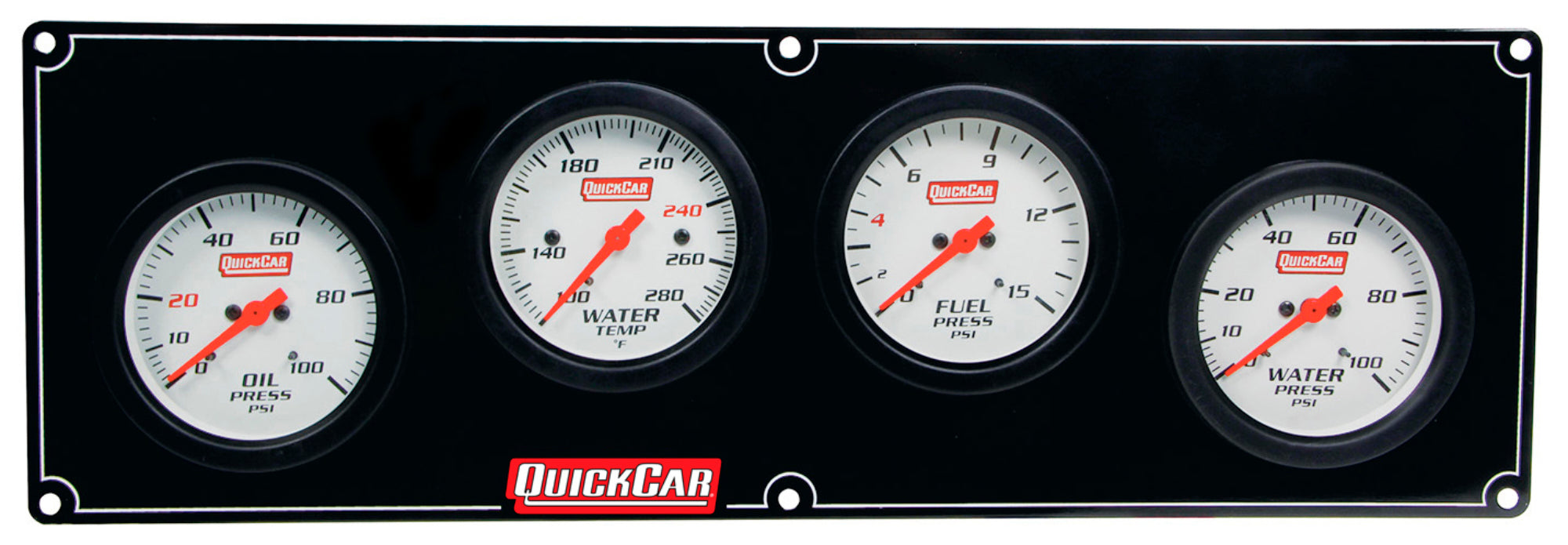 QuickCar Racing Products QRP61-7026 Extreme 4-Gauge Panel Assembly with Oil Pressure, Water Temperature, Fuel Pressure, Water Pressure, White Face