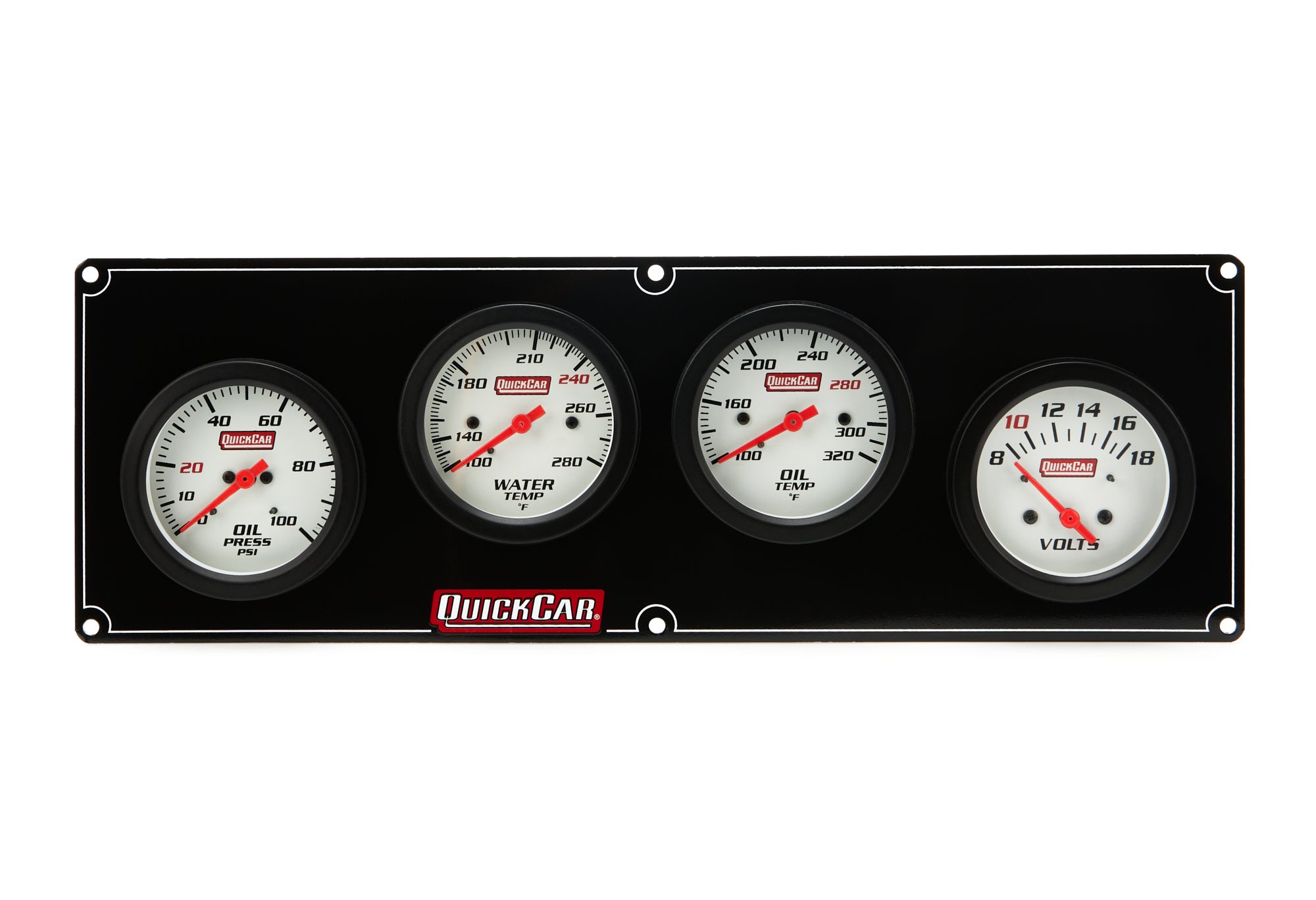 QUICKCAR Racing Products 61-7027 Extreme 4-Gauge Panel Assembly with Oil Pressure, Water Temperature, Oil Temperature, and Volt Meter, 2-5/8 Inch Diameter, White Face with Warning Light