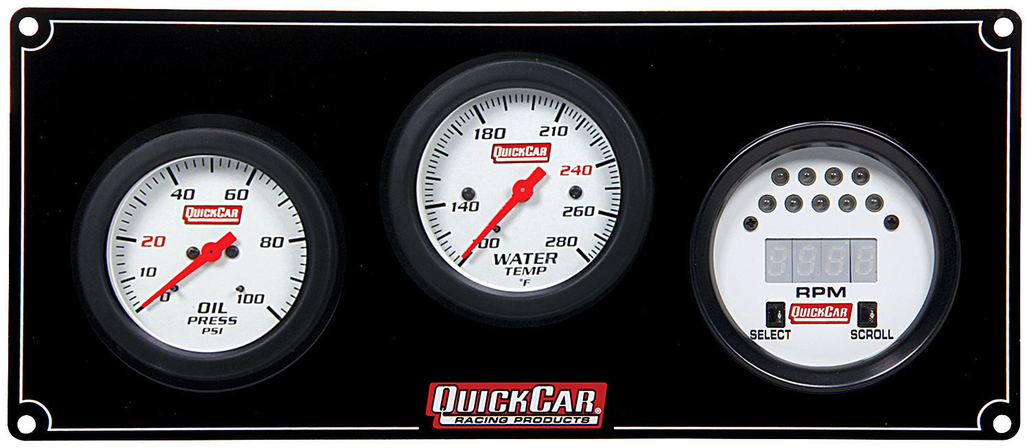 QuickCar Racing Products QRP61-7031 Extreme Gauge Panel Assembly with Oil Pressure, Digital Tachometer, and Water Temperature, 2-5/8 Inch White Face with Warning Light Kit