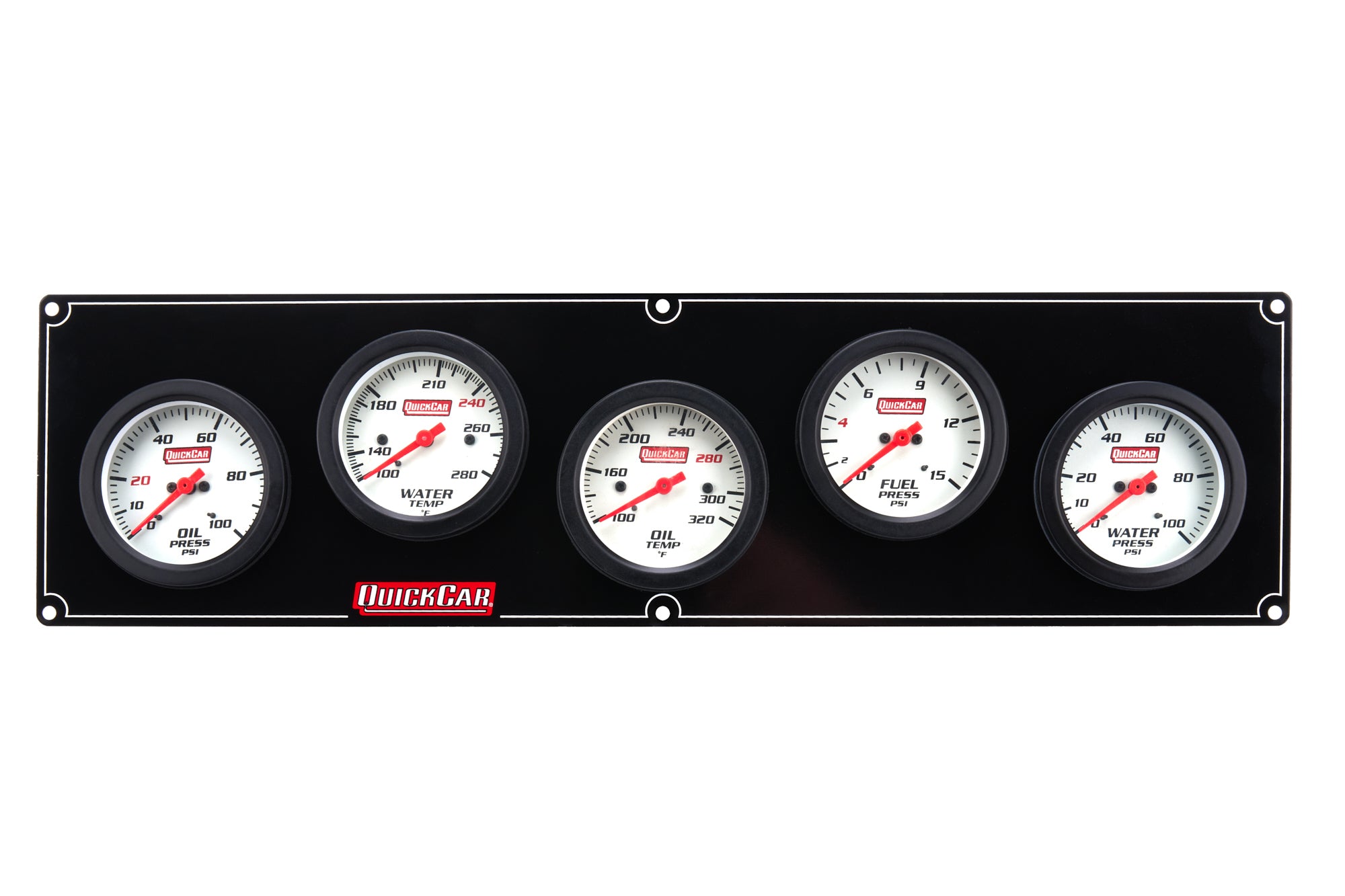 QuickCar Racing Products 61-7056 Extreme Gauge Panel Assembly with Oil Pressure, Oil Temperature, Water Temperature, Water Pressure, and Fuel Pressure Gauges, 2-5/8 Inch White Face with Warning Light