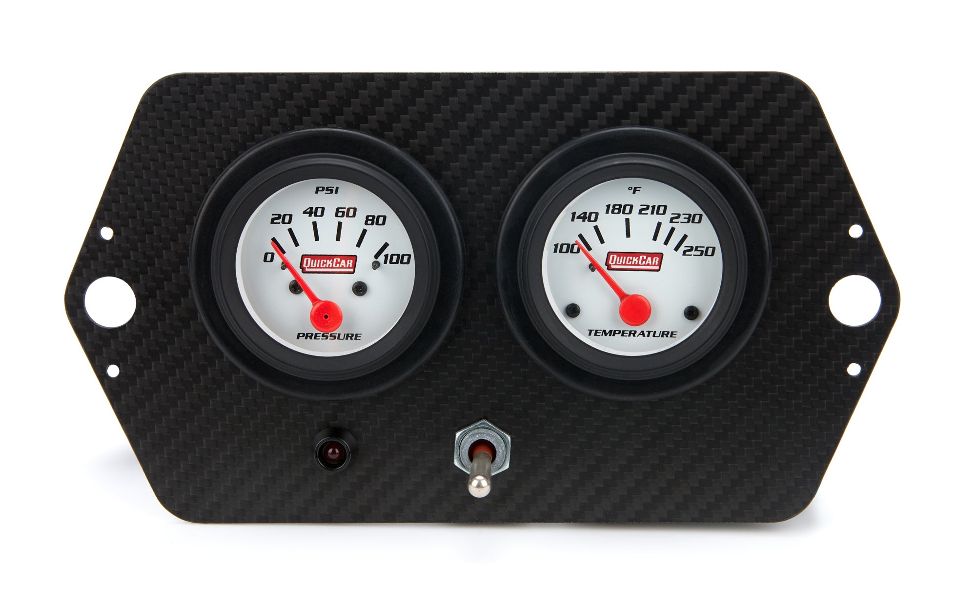 QuickCar Racing Products Gauge Panel Assembly 61-7205 with Oil Pressure and Water Temperature, 2-1/16 Inch White Face with Toggle Switch
