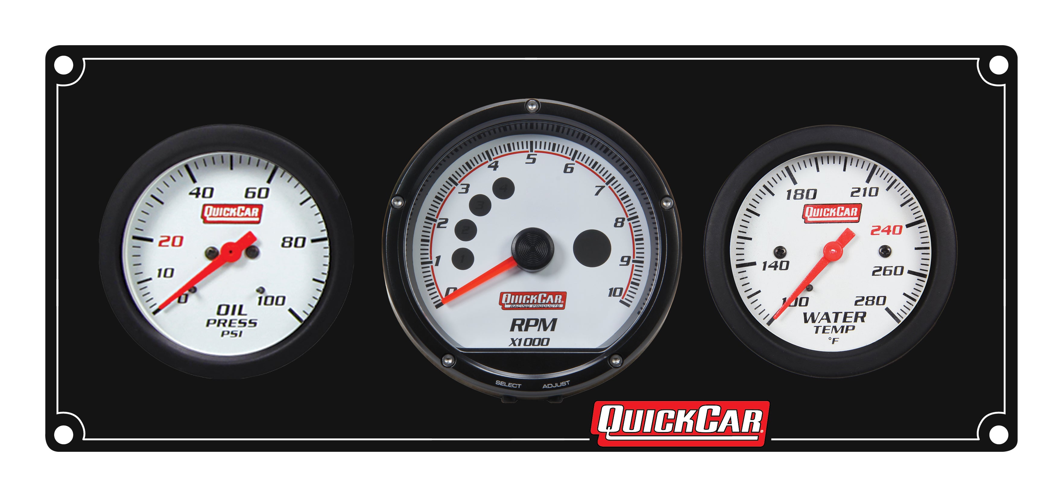 QuickCar Racing Products QRP61-7331 Extreme Gauge Panel Assembly with Oil Pressure, Water Temperature, and Tachometer, White Face, Aluminum, Black Anodized Finish