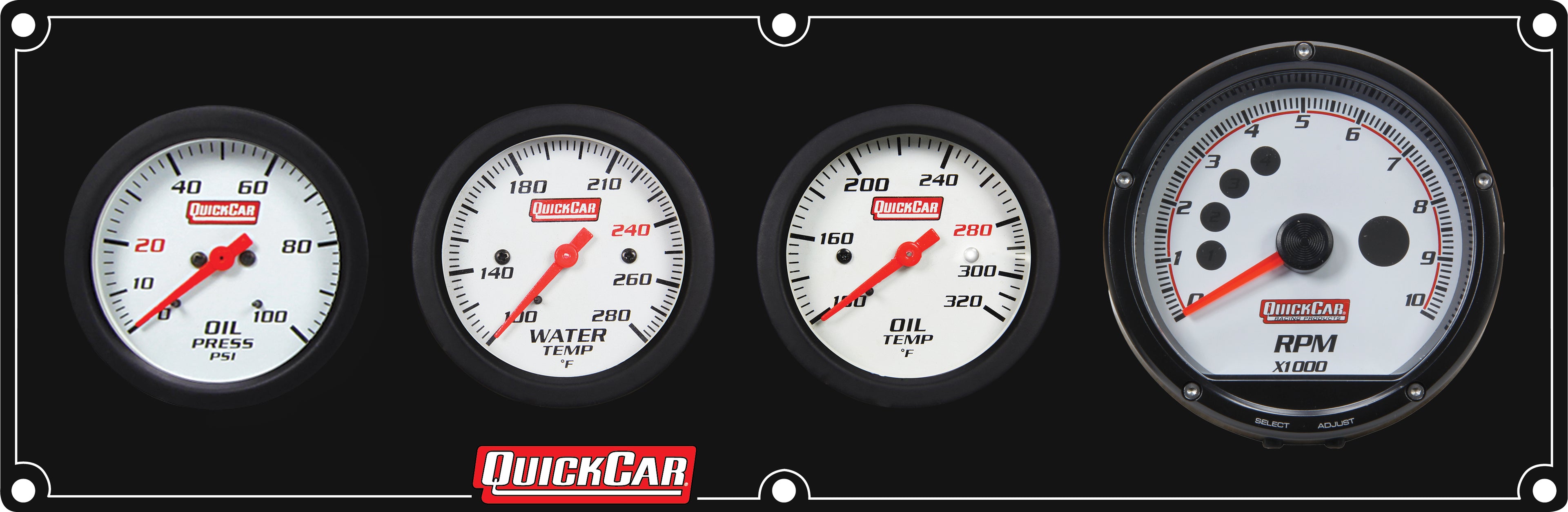 QuickCar Racing Products QRP61-7341 Extreme 3-1 Panel with Tachometer, Oil Pressure, Oil Temperature, Water Temperature, 2-5/8 Inch White Face