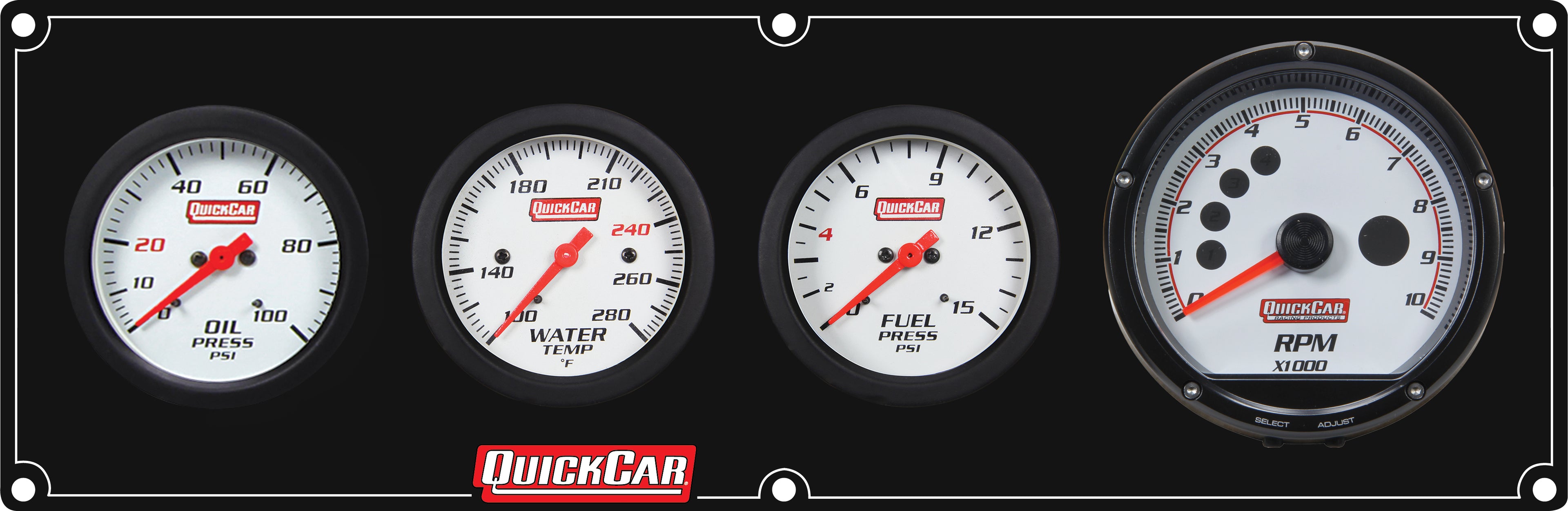 QuickCar Racing Products QRP61-7342 Extreme 3-1 Panel with Tachometer, Water Temperature, Fuel and Oil Pressure Gauges, 2-5/8 Inch White Face