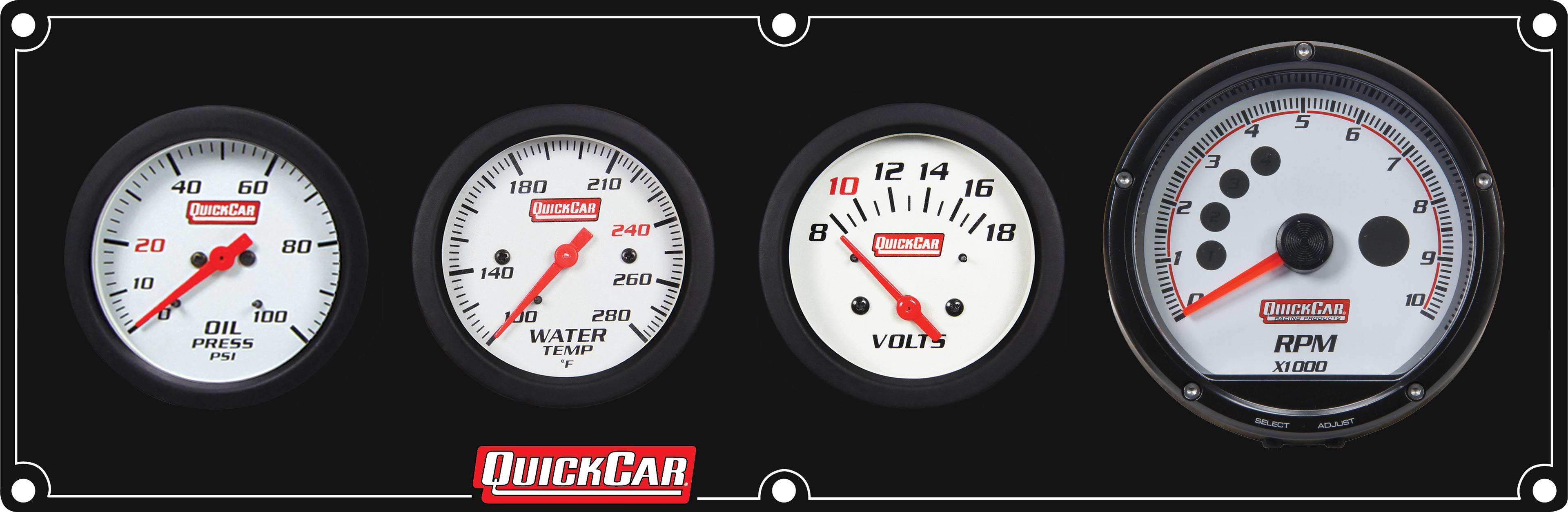 QUICKCAR RACING PRODUCTS QRP61-7347 Extreme 3-1 Gauge Panel Assembly with Oil Pressure, Water Temperature, Voltmeter, and Tachometer, 2-5/8 Inch Diameter, White Face