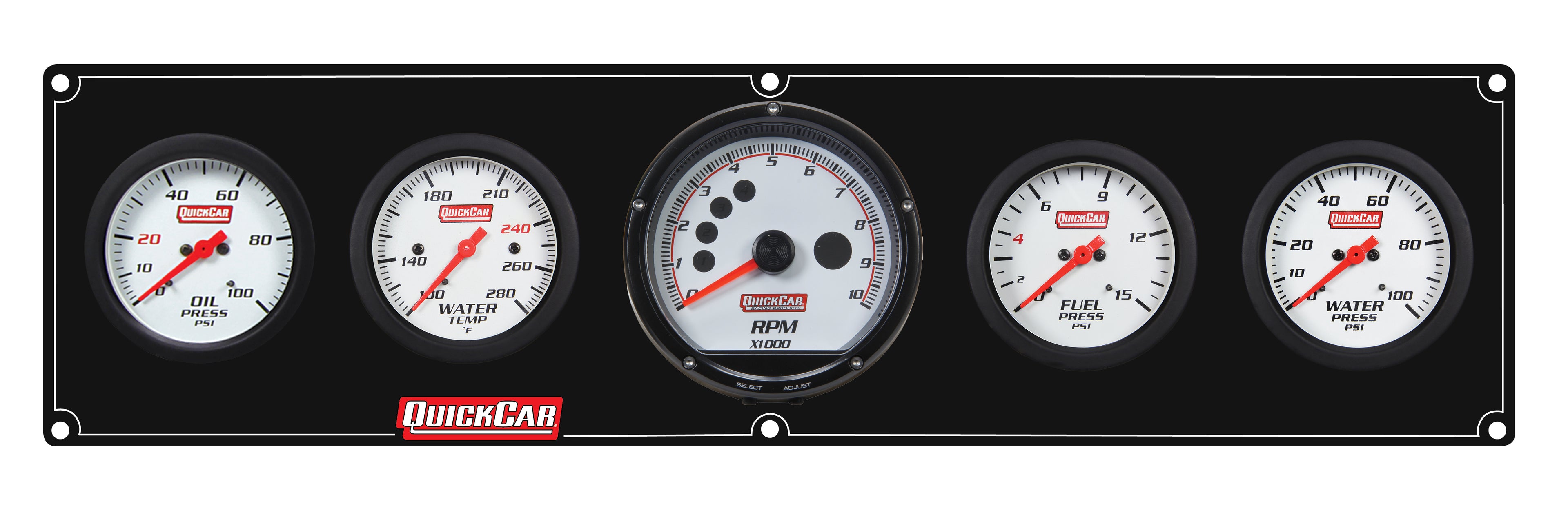 QuickCar Racing Products QRP61-7356 Extreme 4-1 Panel with Tachometer, Water Temperature, Oil Pressure, Fuel Pressure, and Water Pressure Gauges, 2-5/8 Inch White Face