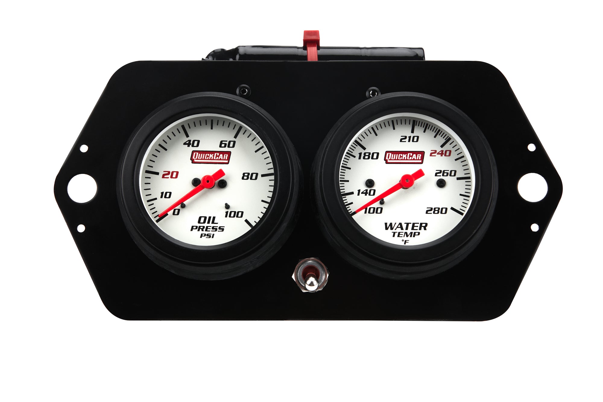 QuickCar Racing Products QRP61-7705 Extreme Gauge Panel Assembly with Oil Pressure and Water Temperature, 2-5/8 Inch Diameter, White Face, Aluminum Black Anodized Finish