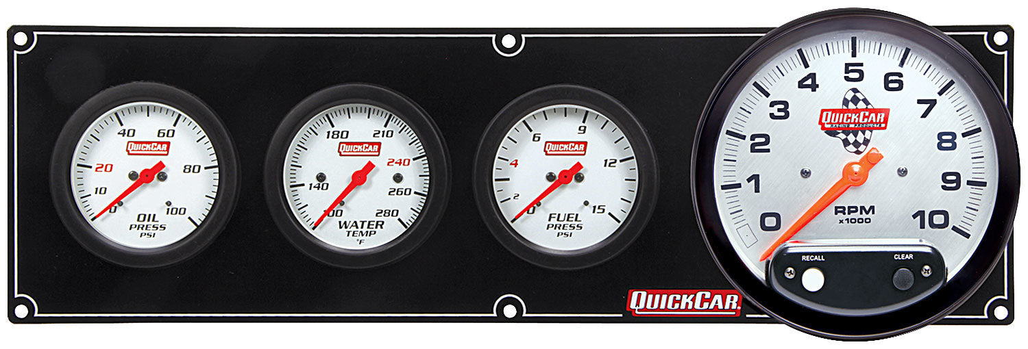 QuickCar Racing Products QRP61-7742 Extreme Gauge Panel Assembly with Fuel Pressure, Oil Pressure, Tachometer, Water Temperature, 5-Inch Diameter, White Face