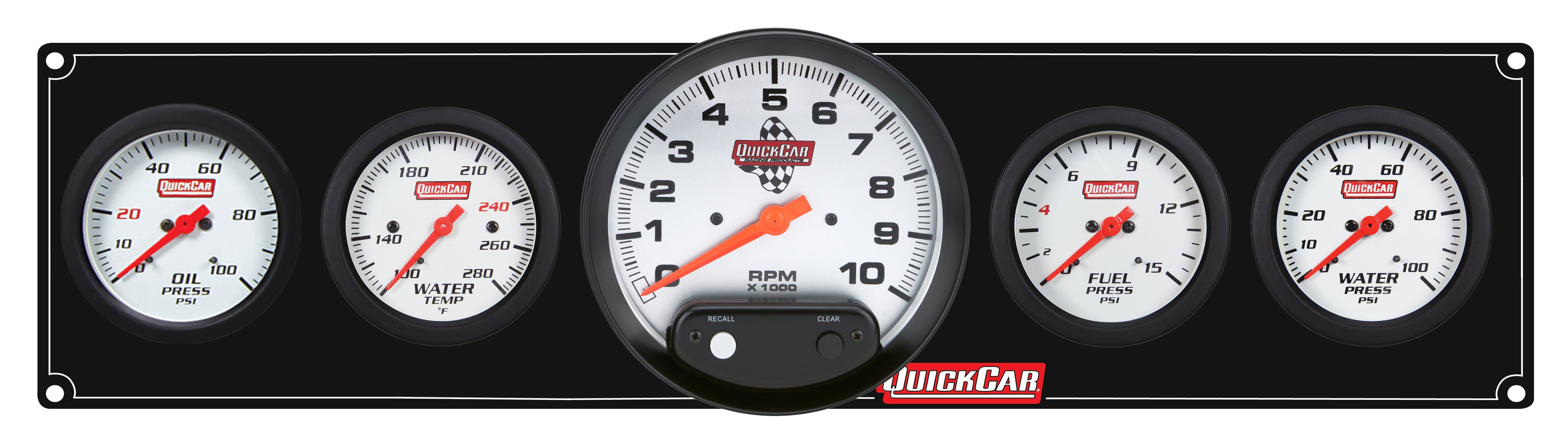 QuickCar Racing Products Extreme 4-1 Panel with Tachometer and Pressure Gauges, 2-5/8 Inch Diameter, White Face, Black Finish, Model 61-7756
