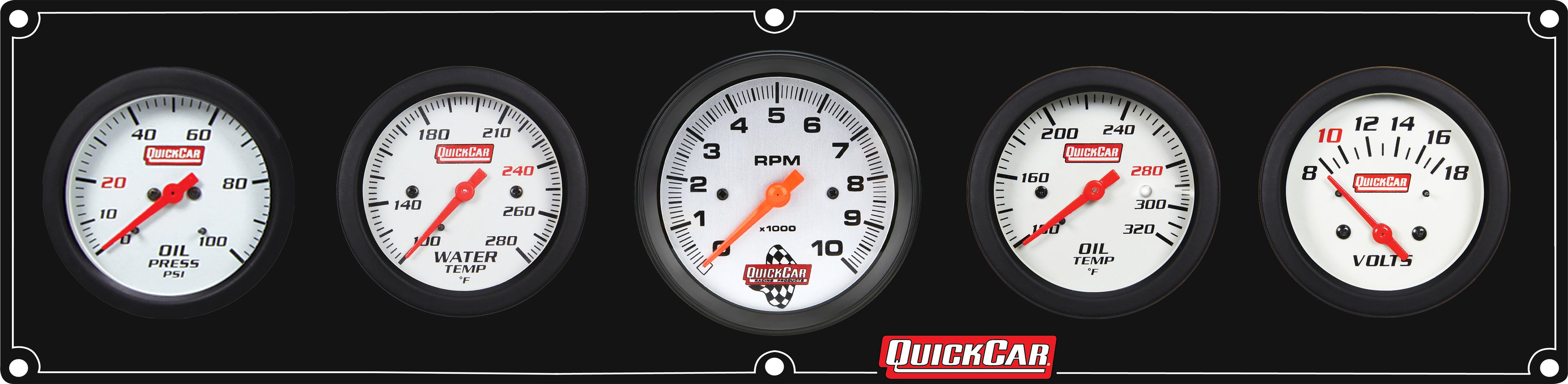 QUICKCAR Racing Products Extreme 4-1 Panel with Tachometer, Oil Pressure, Water Temperature, Voltage, and Warning Lights