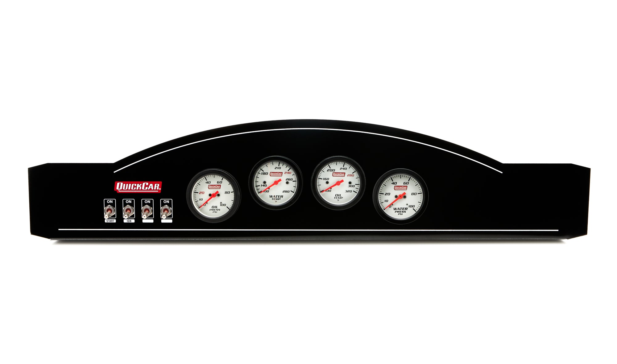 QuickCar Racing Products Dash Panel Assembly for Extreme Single Ignition with Dual Pickup - Oil Pressure, Oil Temperature, Water Temperature, Water Pressure, 2-5/8 Inch White Face Gauge Kit