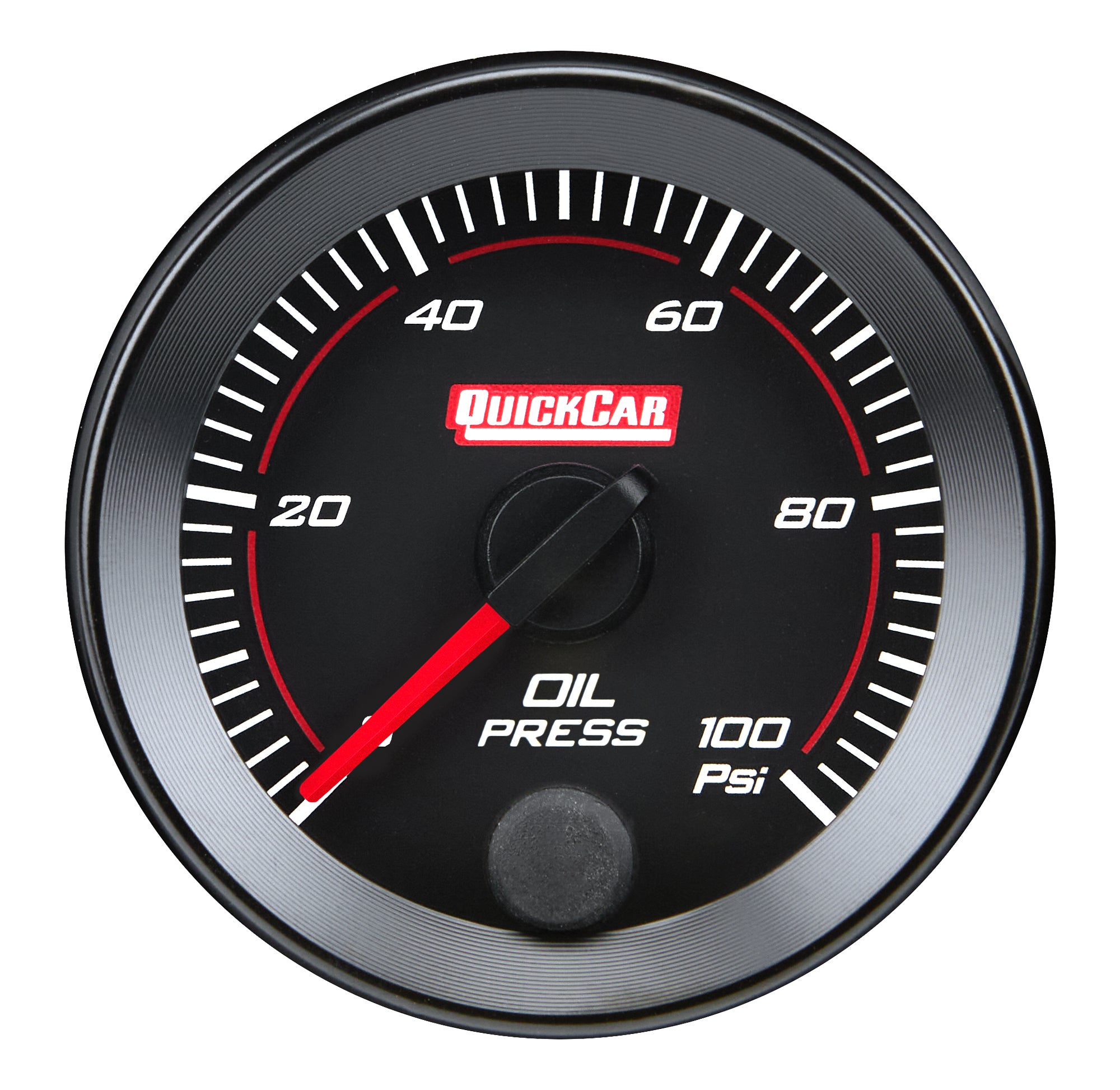 QuickCar Racing Products RedLine Oil Pressure Gauge 0-100 PSI, 2-1/16 Inch Diameter, Electric Analog with Full Sweep, Black Face