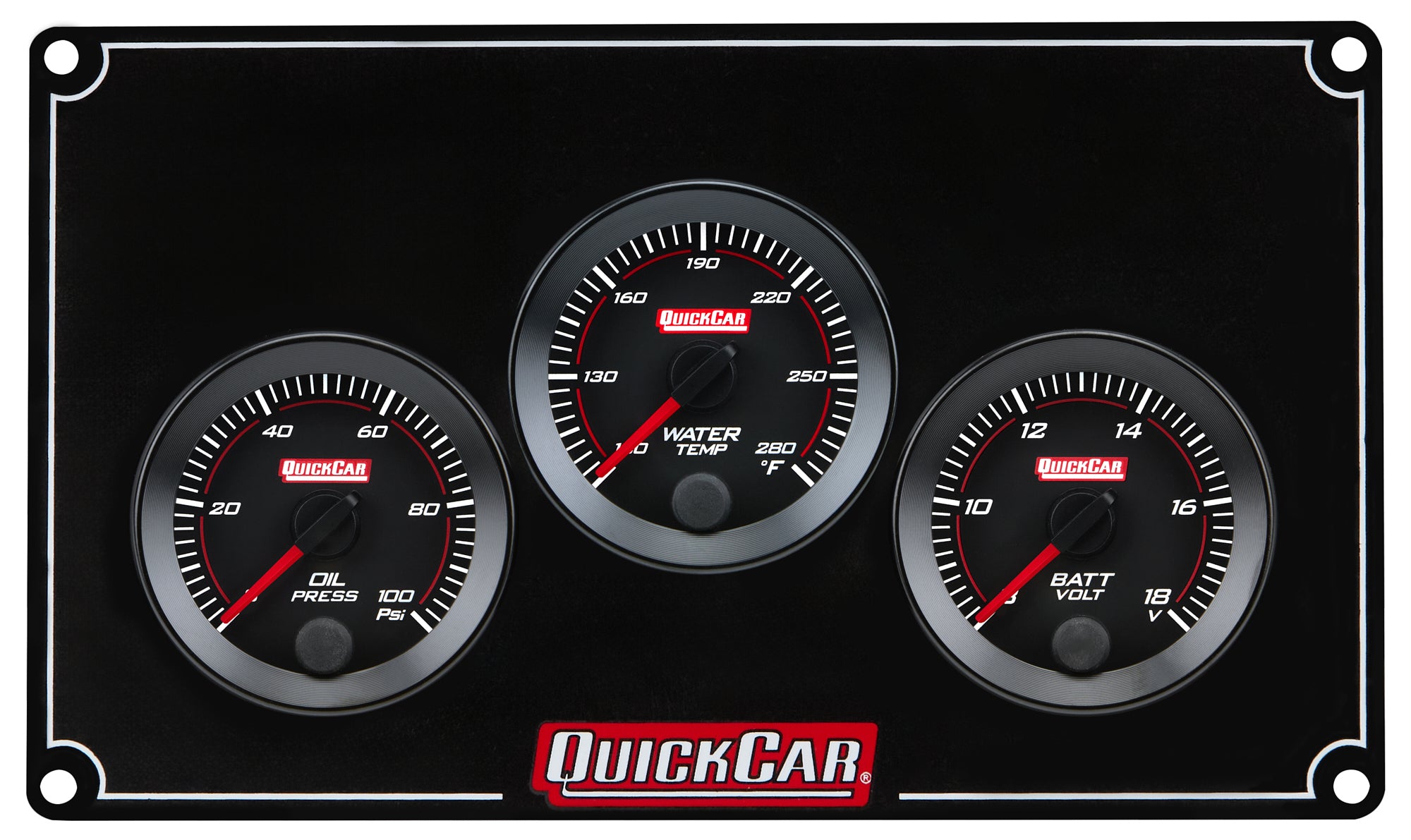 QuickCar Racing Products QRP65-3017 RedLine Gauge Panel Assembly with Oil Pressure, Water Temperature, and Voltmeter in Black Aluminum