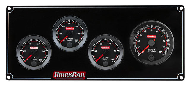 QUICKCAR Racing Products RedLine Panel 2-1/16 Inch Gauge Assembly with Oil Pressure, Water Temperature, Voltmeter, and Tachometer - Black Face Aluminum Kit