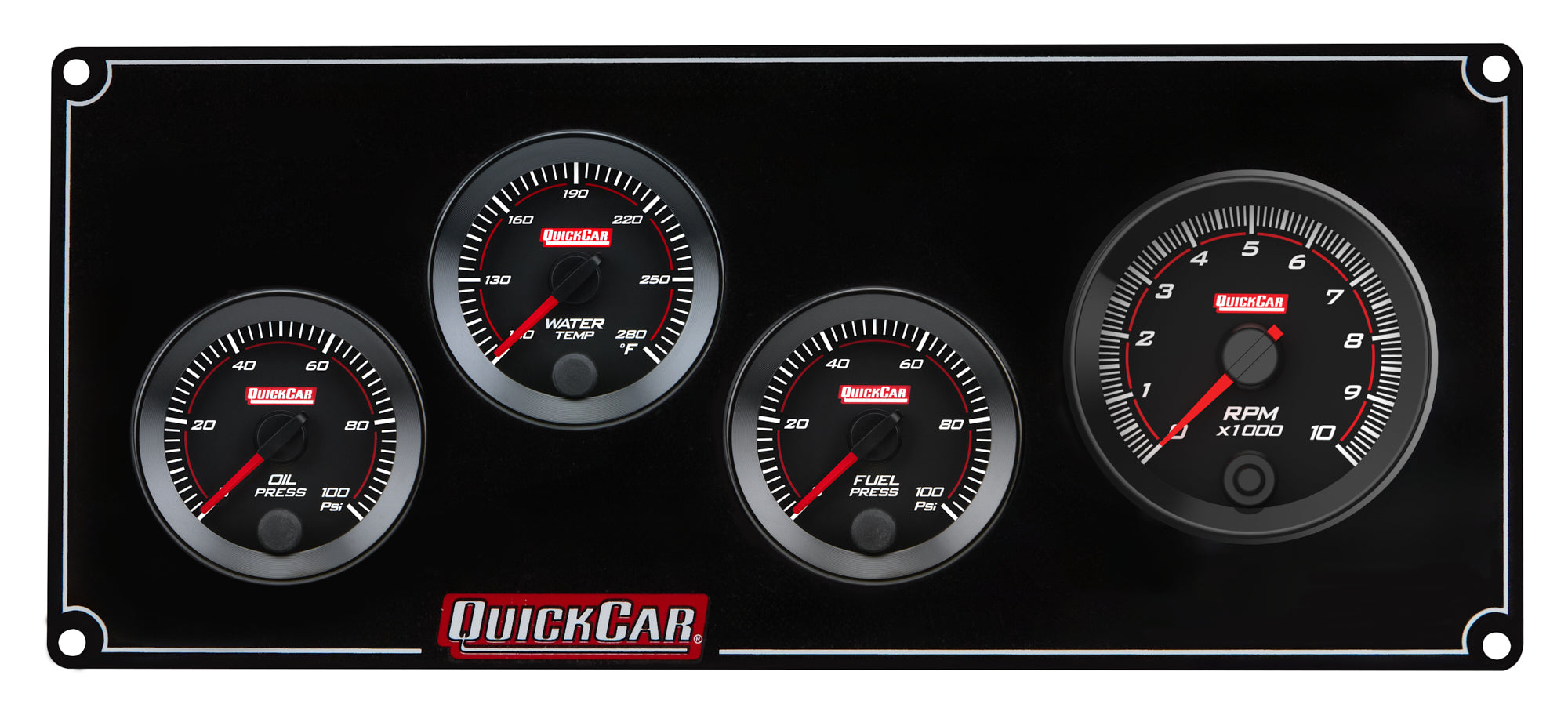 QuickCar Racing Products QRP65-3048 RedLine Gauge Panel Assembly with Oil Pressure, Water Temperature, Fuel Pressure, and Tachometer - 2-1/16 Inch Black Aluminum Face