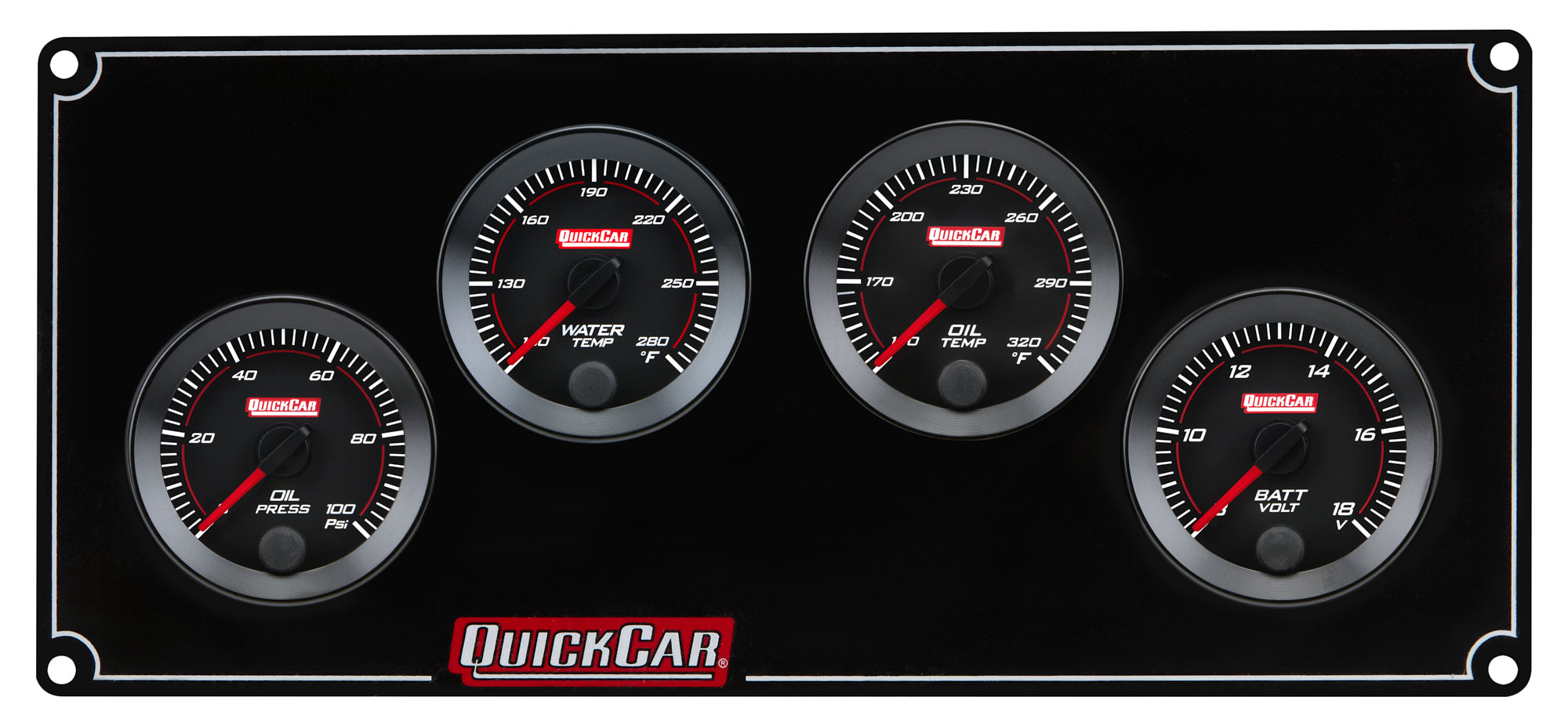 QuickCar Racing Products QRP65-4027 RedLine Gauge Panel Assembly with Oil Pressure, Water Temperature, Oil Temperature, and Voltmeter Displays