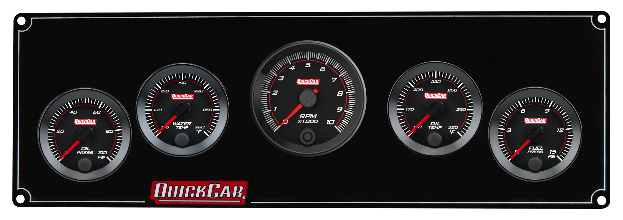QuickCar Racing Products QRP65-4051 RedLine Gauge Panel Assembly with Oil Pressure, Water Temperature, Oil Temperature, Fuel Pressure, and Tachometer