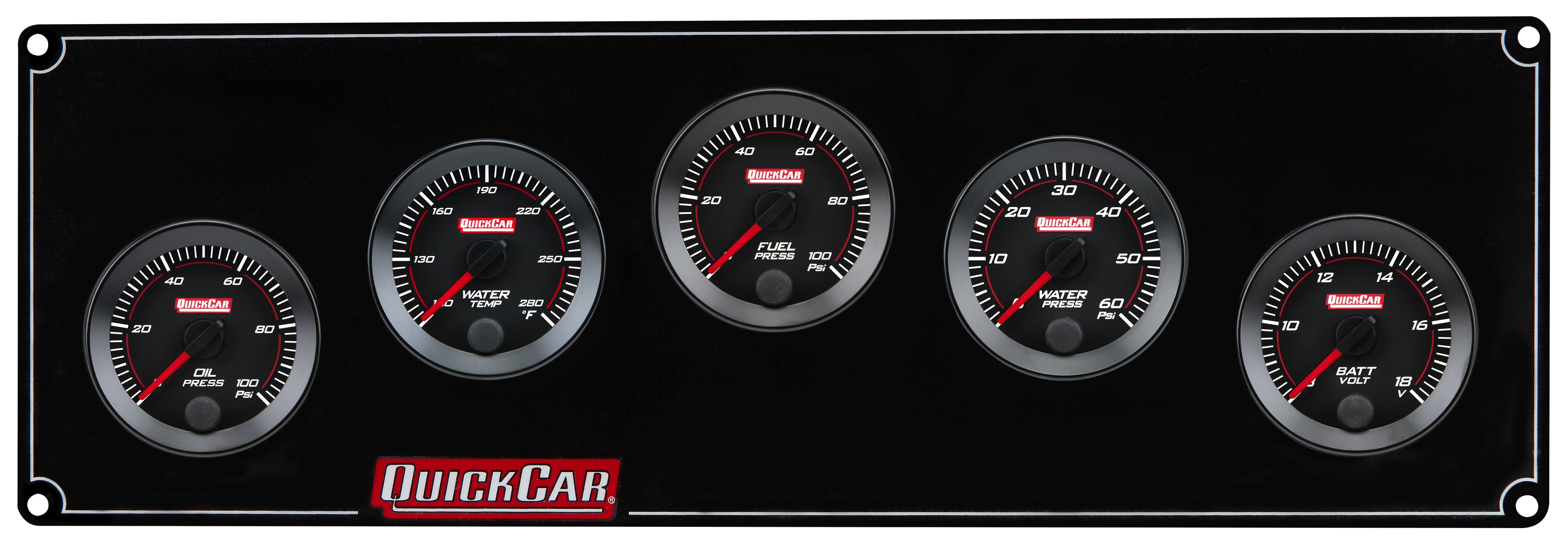 QuickCar Racing Products QRP65-5038 Redline Gauge Panel Assembly with Oil Pressure, Water Temperature, Fuel Pressure, Water Pressure, and Voltmeter