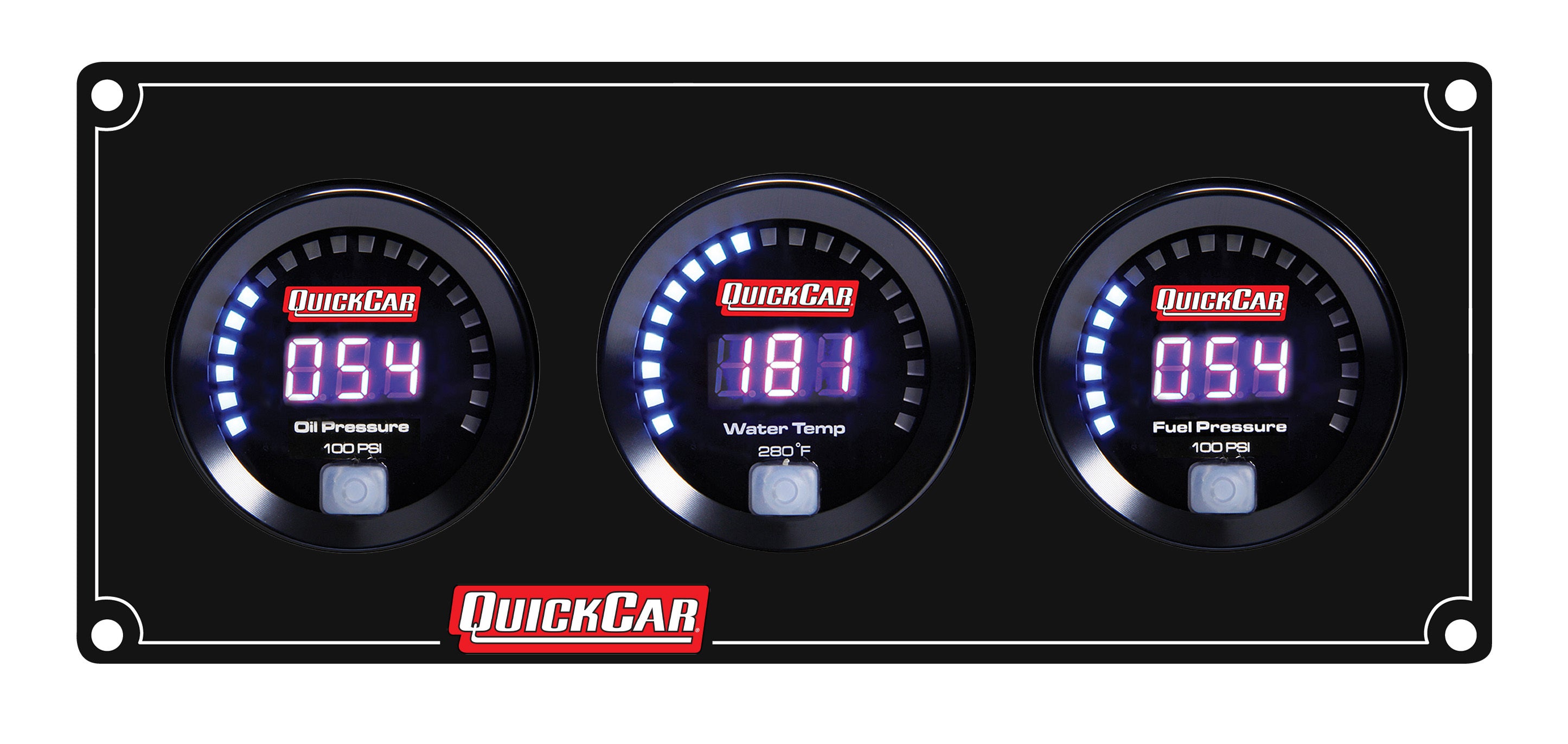 QuickCar Racing Products QRP67-3018 Digital 3-Gauge Panel Assembly with Oil Pressure, Water Temperature, and Fuel Pressure Gauges
