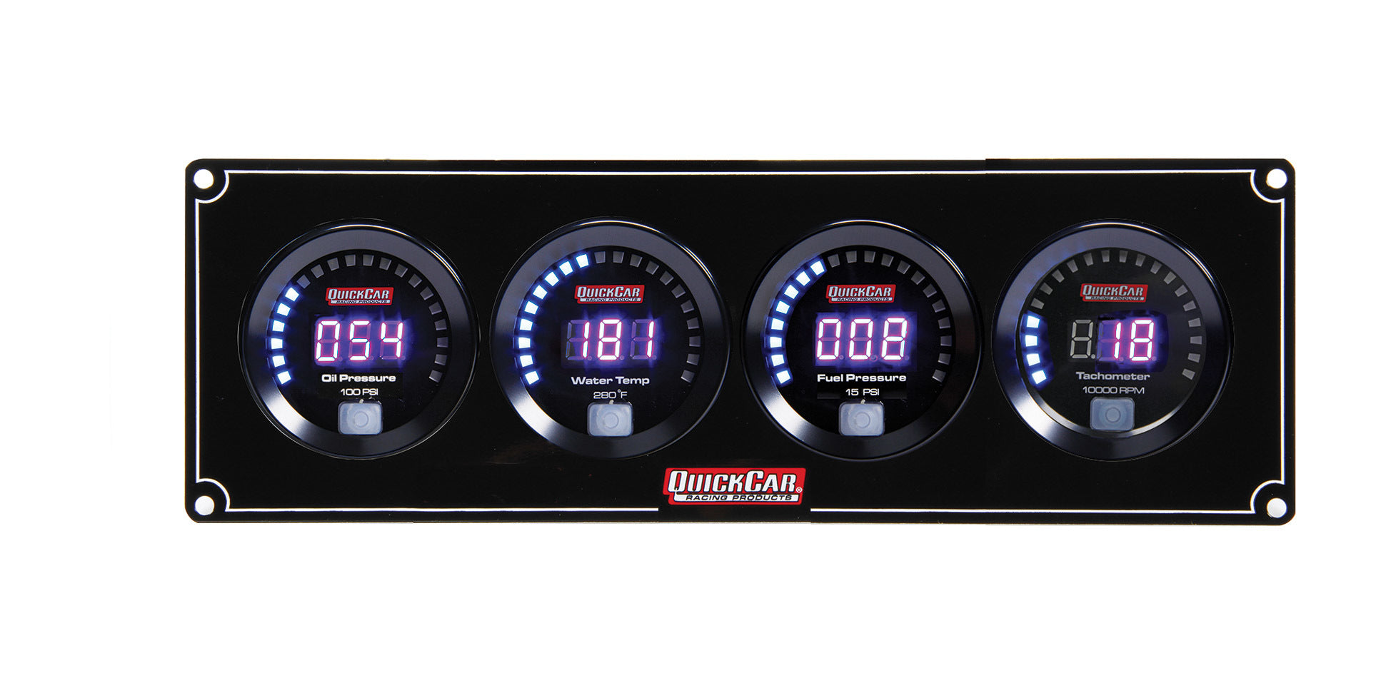 QuickCar Racing Products Digital 3-In-1 Gauge Panel Assembly with Oil Pressure, Water Temperature, Fuel Pressure, and Tachometer