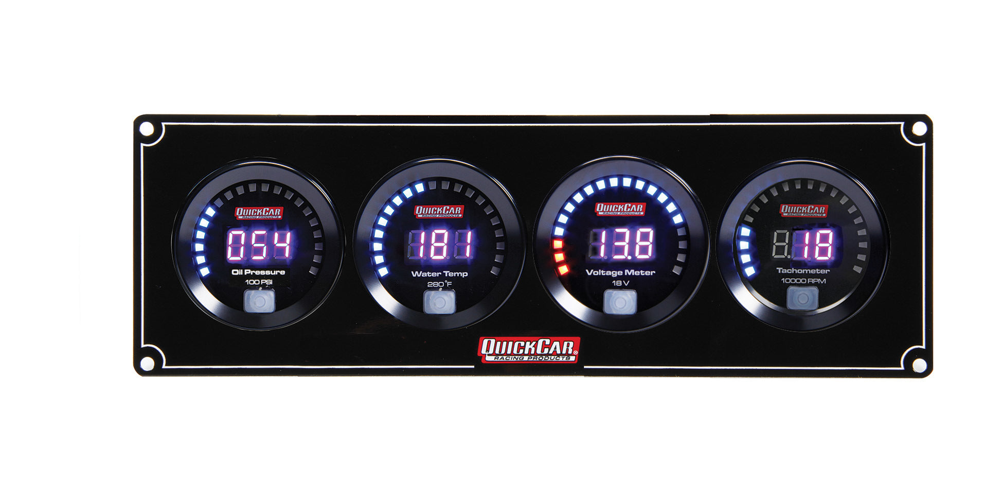 QuickCar Racing Products Digital 3-in-1 Gauge Panel with Oil Pressure, Water Temperature, Voltmeter, and Tachometer