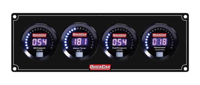 QUICKCAR RACING PRODUCTS Digital Series Gauge Panel Assembly Part No. 67-3048 with Oil Pressure, Water Temperature, Fuel Pressure, and Tachometer