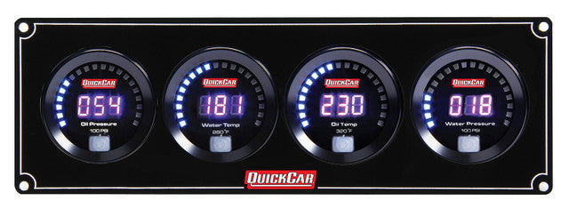 QuickCar Racing Products Digital 4 Gauge Panel Assembly with Oil Pressure, Water Temperature, Oil Temperature, and Water Pressure Gauges