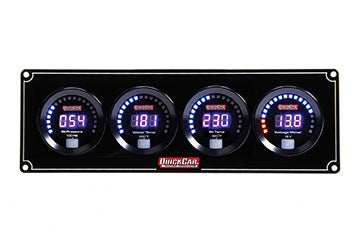 QuickCar Racing Products Digital 4-Gauge Panel Assembly with Oil Pressure, Water Temperature, Oil Temperature, and Voltmeter - Black Face