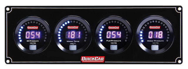 QuickCar Racing Products Digital 4 Gauge Panel Assembly Part 67-4028 with Oil Pressure, Water Temperature, Fuel Pressure, and Water Pressure Gauges