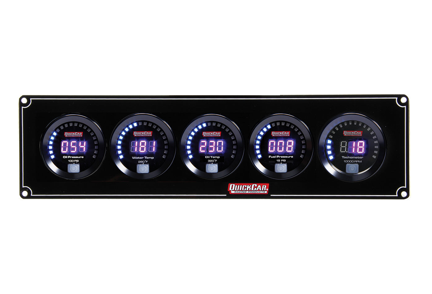 QuickCar Racing Products Digital 4-in-1 Gauge Panel Assembly with Oil Pressure, Water Temperature, Oil Temperature, Fuel Pressure, and Tachometer, Black Face