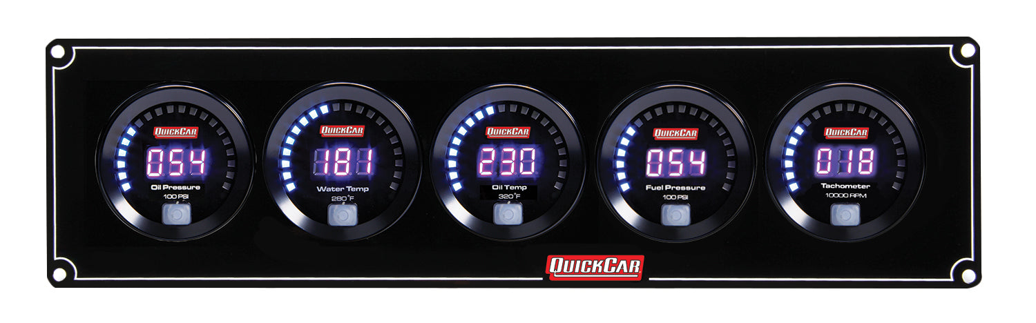 QuickCar Racing Products Digital 4-1 Gauge Panel Assembly for Oil Pressure, Water Temperature, Fuel Pressure, Oil Temperature, and Tachometer