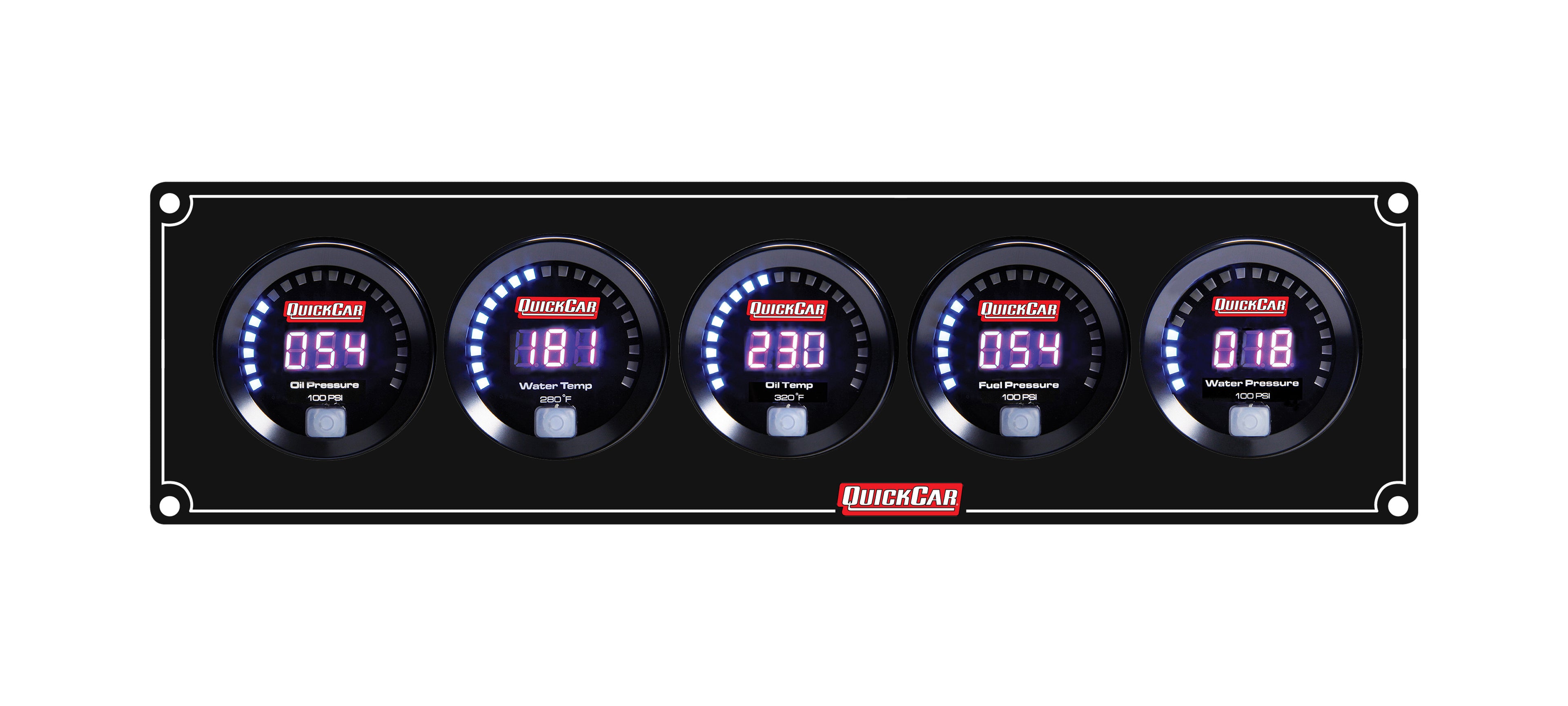 QuickCar Racing Products QRP67-5032 Digital 5 Gauge Panel Assembly with Oil Pressure, Water Temperature, Fuel Pressure, Water Pressure, and Oil Temperature