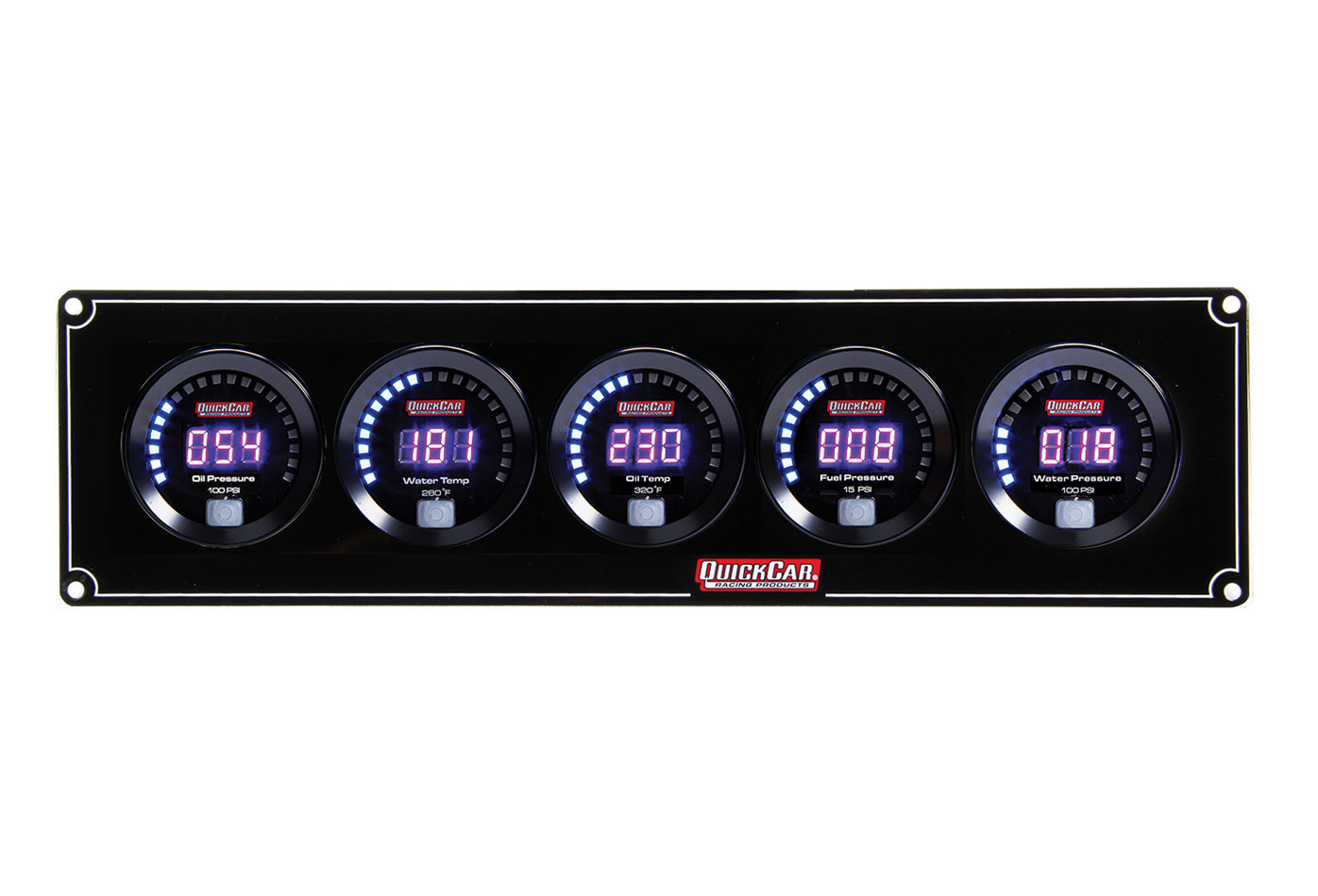 QuickCar Racing Products Digital 5-Gauge Panel Assembly with Oil Pressure, Water Temperature, Oil Temperature, Fuel Pressure, and Water Pressure - Black Face