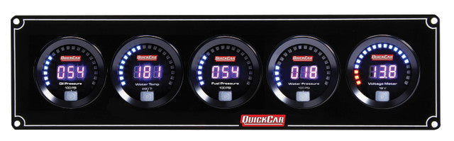 QuickCar Racing Products Digital 5 Gauge Panel Assembly QRP67-5038 with Oil Pressure, Water Temperature, Fuel Pressure, Water Pressure, and Voltmeter Gauges