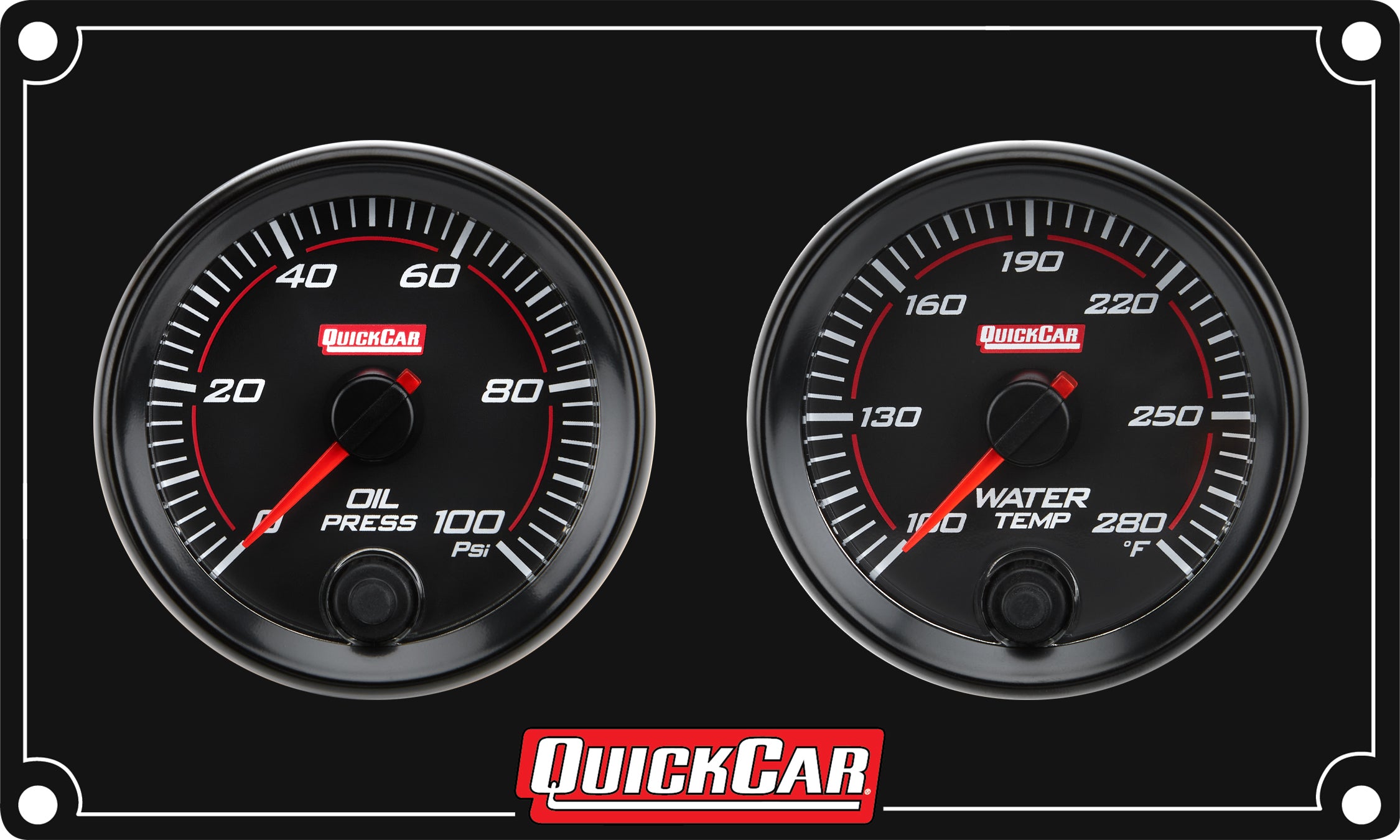 QuickCar Racing Products QRP69-2001 Redline 2-Gauge Panel Assembly with Oil Pressure and Water Temperature, 2-5/8 Inch Diameter, Black Face