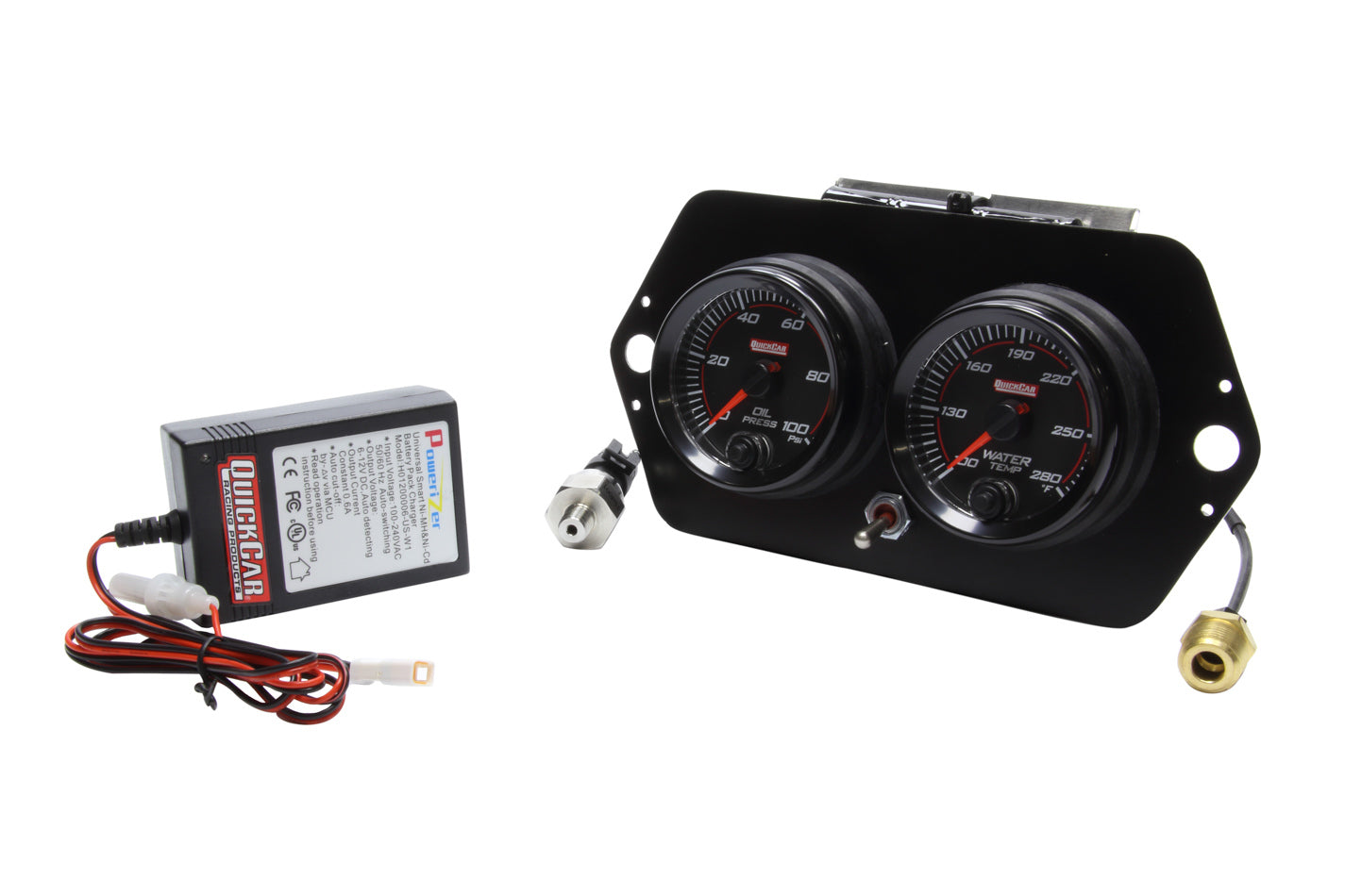QuickCar Racing Products QRP69-2005 Redline Open Wheel Panel with Battery Oil Pressure and Water Temperature Gauges, 2-5/8 Inch Diameter, Black Face
